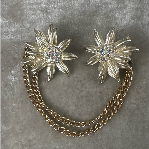 Vintage 1950’s Flower Clip / Guard Aurora Borealis  Rhinestones - Picture 6 of 6